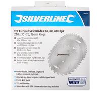Silverline 690459 3 lames TCT pour scie circulaire 210 x 30 mm - bagues de 25 et 16 mm