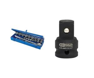 Silverline - Coffret clés et douilles métriques 3/4", 21 pcs (633663), Argent & KS Tools 515.1144 Augmentateur À Chocs, Adaptateur De Douille 1/2'' - 3/4'' - Pour Tournevis Manuel