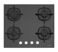 Silverline CS5404B01 (5437.6.733.01) Table de cuisson en verre, 4 brûleurs gaz, grilles en fonte, allumage sous bouton, boutons avant dimensions 590 x 520 x 55 cm