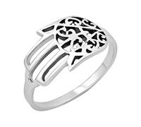 Silverly Bague en Argent Sterling avec Grande Main de Fatima pour Femme | Bagues en Argent 925 avec Main de Fatima | Motif Découpé en Filigrane | Bague Symbolique Bohème