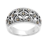 Silverly Bague Large en Argent 925 et Marcassite, Motif Géométrique Médiéval Ajouré | Bague Dôme Style Vintage Art Déco des Années 20 | Bijoux Édouardiens à Quatre Feuilles pour Femmes