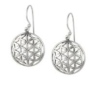 Silverly Boucles D'Oreilles Disque Fleur de Vie pour Femme en Argent Sterling 925 | Boucles D'Oreilles Rondes Plates en Filigrane avec Crochets | Bijou Spirituel à Motif Géométrique Sacré Découpé