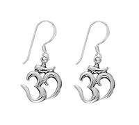 Silverly Boucles D'Oreilles Pendantes Om Aum en Argent 925 avec Crochets | Petites Boucles D'Oreilles Mantra Hindou en Argent Sterling