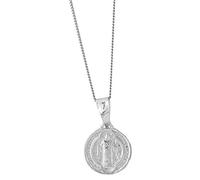 Silverly Collier en Argent Sterling avec Petit Médaillon Saint Benoît pour Homme et Femme | Pièce de Monnaie Saint en Argent 925 sur Chaîne Gourmette de 45 cm