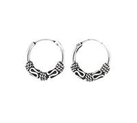Silverly Créoles en Corde Indo Bali avec Perles Balinaises de 12mm | Boucles D'Oreilles Créoles en Argent Sterling 925 | Petites Boucles D'Oreilles en Argent Sterling des Années 90 pour Femmes
