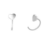 Silverly Créoles Ouvertes en Argent Sterling 925 en Forme de Cœur | Boucles d'Oreilles Créoles Simples à Enfiler avec Bouchon en Forme de Cœur Plat
