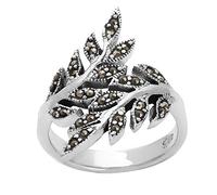 Silverly Femmes Argent 925 Branche Feuille simulé marcassite oxydé chevauchement Anneau
