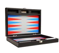 Silverman Co. 13-Inch Premium Backgammon Set - Travel Size - Black Board, Scarlet Red And Patriot Blue Points