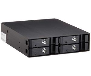SilverStone SST-FS204B - Boîtier disque dur interne 5.25“ pour SAS/SATA HDD ou SSD 4x 2.5“, en aluminium, sans plateau, échangeable à chaud, avec ventilateur et serrure, noir