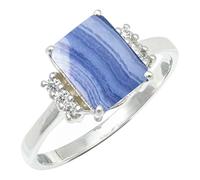 SILVERTROVE Bague avec pierre précieuse Agate dentelle bleue Pour homme et femme Argent sterling 925 Toutes tailles Fait main Cadeau Bijoux CRG1252CG_62 (19.7)