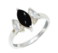 SILVERTROVE Bague avec pierre précieuse Onyx noir cabochon Pour homme et femme Argent sterling 925 Toutes tailles Fait main Cadeau Bijoux CRG1244BY_51 (16.2)