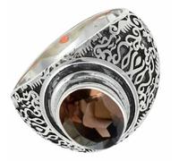 SILVERTROVE Bague avec pierre précieuse Quartz fumé Pour homme et femme Argent sterling 925 Toutes tailles Fait main Cadeau Bijoux CRG1220AD_72 (22.9)
