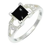 SILVERTROVE Bague en argent sterling 925 avec pierre précieuse Onyx noir cabochon pour homme et femme, article cadeau, bijoux faits main CRG1247BY_54 (17.2)