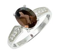 SILVERTROVE Bague en Laiton plaqué argent avec pierre précieuse Quartz fumé pour homme et femme, article cadeau, bijoux faits main CRG1250AD_74 (23.6)