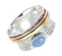 SILVERTROVE tournante avec pierre précieuse Agate dentelle bleue Pour homme et femme Argent sterling 925 Toutes tailles Fait main Cadeau Bijoux CRG1215CG_54 (17.2)