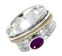 SILVERTROVE tournante avec pierre précieuse Améthyste cabochon Pour homme et femme Argent sterling 925 Toutes tailles Fait main Cadeau Bijoux CRG1211BW_55 (17.5)