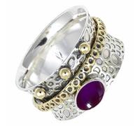 SILVERTROVE tournante avec pierre précieuse Améthyste cabochon Pour homme et femme Argent sterling 925 Toutes tailles Fait main Cadeau Bijoux CRG1213BW_55 (17.5)