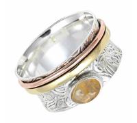 SILVERTROVE tournante avec pierre précieuse Quartz rutile doré Quartz fumé Argent sterling 925 Argent sterling 925 Pour homme et femme Cadeau Toutes tailles Bijoux CRG1215BM_55 (17.5)