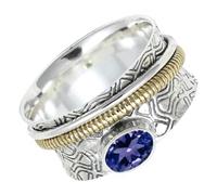 SILVERTROVE tournante avec pierre précieuse Tanzanite de laboratoire fumé Argent sterling 925 Argent sterling 925 Pour homme et femme Cadeau Toutes tailles Bijoux CRG1211AV_47 (15.0)