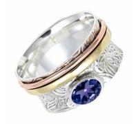 SILVERTROVE tournante avec pierre précieuse Tanzanite de laboratoire Pour homme et femme Argent sterling 925 Toutes tailles Fait main Cadeau Bijoux CRG1215AV_75 (23.9)