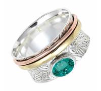 SILVERTROVE tournante avec pierre précieuse Tourmaline Paraïba verte de laboratoire fumé Argent sterling 925 Argent sterling 925 Pour homme et femme Cadeau Toutes tailles Bijoux CRG1215AS_69 (22.0)