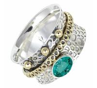 SILVERTROVE tournante avec pierre précieuse Tourmaline Paraïba verte de laboratoire Pour homme et femme Argent sterling 925 Toutes tailles Fait main Cadeau Bijoux CRG1213AS_66 (21.0)