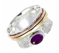 SILVERTROVE tournante en argent sterling 925 avec pierre précieuse Améthyste cabochon pour homme et femme, article cadeau, bijoux faits main CRG1215BW_55 (17.5)