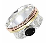 SILVERTROVE tournante en argent sterling 925 avec pierre précieuse Onyx noir pour homme et femme, article cadeau, bijoux faits main CRG1215AE_47 (15.0)