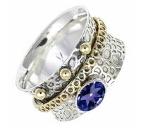SILVERTROVE tournante en argent sterling 925 avec pierre précieuse Tanzanite de laboratoire pour homme et femme, article cadeau, bijoux faits main CRG1213AV_47 (15.0)