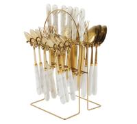 Silverware Ménagère de 24 pièces en acier inoxydable avec support de suspension pour 6 ustensiles de table poli miroir fourchettes, couteaux, cuillères pour la maison et la cuisine (blanc)