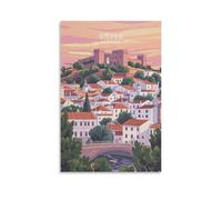 Silves - Impression sur toile de peintures à thème paysage urbain minimaliste au Portugal, voyage - 30 x 45 cm