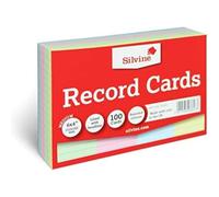 Silvine 564AC Lot de 100 cartes A6 multicolores lignées avec titre, 15,2 x 10,2 cm