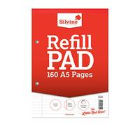 Silvine Bloc de recharge 160 pages A5 relié à la tête et perforé 2 trous lignés 8 mm avec marge Réf A5RPFM Blanc