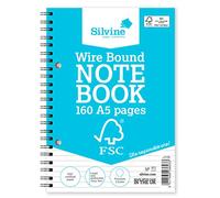 Silvine Carnet de notes A5 à double spirale FSC ligné 8 mm 160 pages de papier certifié FSC Réf FSCTWA5