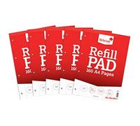 Silvine Lot de 5 blocs de 160 pages A4 reliées et perforées 4 trous lignés 8 mm avec marge Blanc