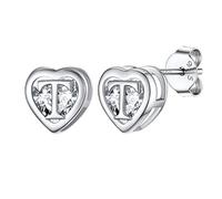 Silvora Boucle d'Oreille Lettre A-Z Coeur Zircon Creoles Argent 925 Sterling Clou d Oreille Alphabet Anneau