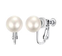 Silvora Clip d'oreille Perle Blanche de Culture non Percée Boucle doreille Pince Femme 10mm Clous d'oreilles Argent Perles Blanc Cadeau Enfant Petit Amie