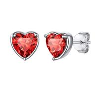 Silvora Clou d'oreille Rubis Boucle doreille Femme Argent 925 Rouge Light Red Crital Religion Pierre Coeur Zirconic Cubique Juillet Bijou Cadeau Meilleur Amie Souvenir Mariage Maman Noël Valentin