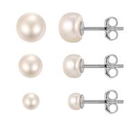 Silvora Clou Oreille Argent Femme lot de 3 [4+6+8 mm] Boucle d'oreille Perle Blanche Culture Petit Blanc Cadeau Maman Fetes des Meres Maman Copine Petit Amie Anniversaire