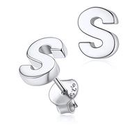 Silvora Petit Boucles d'Oreilles Lettre A-Z Argent 925 Sterling Clou d Oreille Mini Alphabet Anneau Mignon Bijoux Cadeau Soeur Copine BFF Meilleur Amie