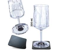 silwy® Verres en plastique magnétiques de haute technologie, nano gel pads métalliques inclus - verres de camping antidérapants, accessoires pour bateaux et yachts (vin // 0,2 l // set de 2)