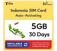 SIM Bali Indonésie | Plan Super Économie Rechargeable 5 Go ! Activation Automatique, validité 30 Jours | Vitesse 5G + Partage de Connexion | Données Uniquement, Aucun Numéro de Téléphone