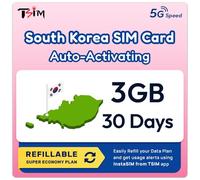 SIM Corée du Sud | Plan Super Économie Rechargeable 3 Go ! Activation Automatique, validité 30 Jours | Vitesse 5G + Partage de Connexion | Données Uniquement, Aucun Numéro de Téléphone