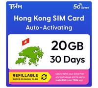 SIM Hong Kong | Plan Super Économie Rechargeable 20 Go ! Activation Automatique, validité 30 Jours | Vitesse 5G + Partage de Connexion | Données Uniquement, Aucun Numéro de Téléphone