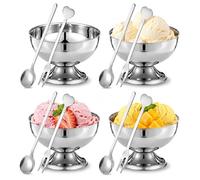 Simaixing 4 bols de glace non digérée, 4 cuillères à soupe, glace de veau de 5 onces, gobelets à dessert en métal, bols à gâteau dorés, assiettes de service supérieures (argenté)