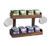 Simaixing Organisateur de sachets de thé à 2 niveaux pour comptoir, porte-sachet de thé mural avec séparateurs, organisateur de rangement de sachets de thé avec 4 crochets, boîte à thé en bois adaptée