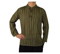 Simandra Chemise Boutonnée Homme Classique Rayée Vert Col Montant