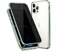 SIMao Anti-Peep Coque pour iPhone 13 Anti-Espion Cover 360 Degrés Protection Adsorption Magnétique Étui Métal Cadre Intimité Protection Verre Trempé Couverture Protection Anti-Regards,Vert