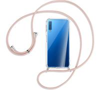 SIMao Collier pour Samsung Galaxy A7 2018 Coque Transparent Silicone Housse avec Cordon de Collier Necklace Lanyard Case Étui de Téléphone avec Cordon Collier Coque pour A7 2018,Rose