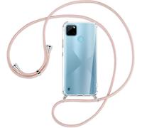 SIMao Coque Collier pour Realme C21Y/ Realme C25Y,Coque Transparent Silicone Housse avec Cordon de Collier Necklace Lanyard Case Étui de Téléphone avec Cordon Case Cover Anti-Rayures Antichoc,Rose